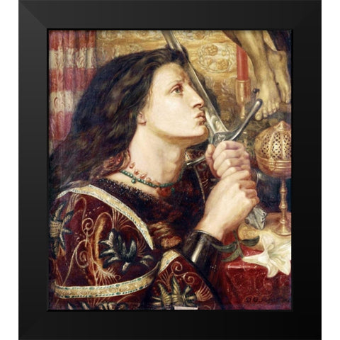 Joan of Arc Kissing The Sword of Deliverance Black Modern Wood Framed Art Print by Rossetti, Dante Gabriel