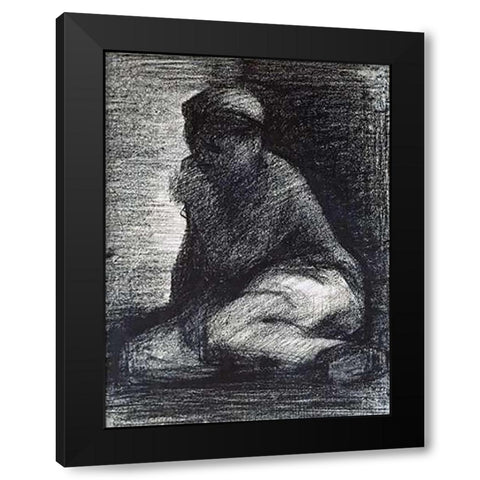 A Young Man Crouching Black Modern Wood Framed Art Print by Seurat, Georges