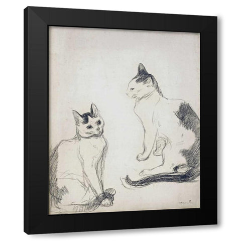 The Two Cats Black Modern Wood Framed Art Print by Steinlen, Theophile