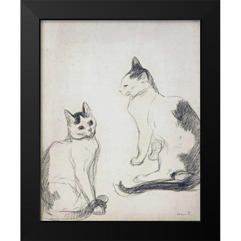 The Two Cats Black Modern Wood Framed Art Print by Steinlen, Theophile
