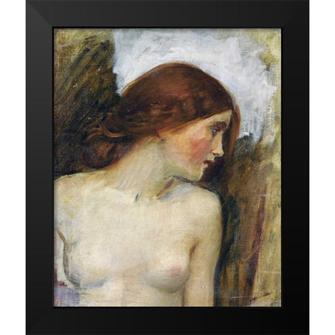 Study For The Head of Echo Black Modern Wood Framed Art Print by Waterhouse, John William
