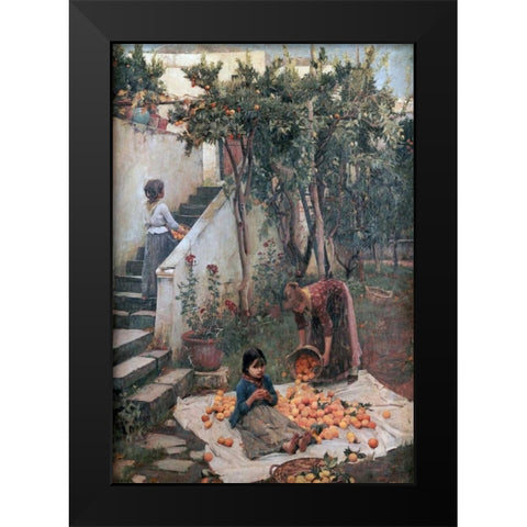 The Orange Gatherers Black Modern Wood Framed Art Print by Waterhouse, John William