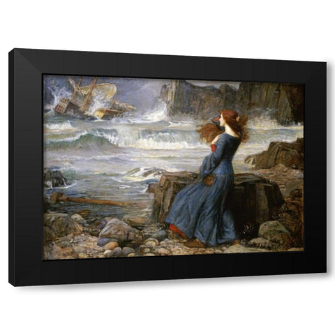 Miranda - The Tempest Black Modern Wood Framed Art Print with Double Matting by Waterhouse, John William