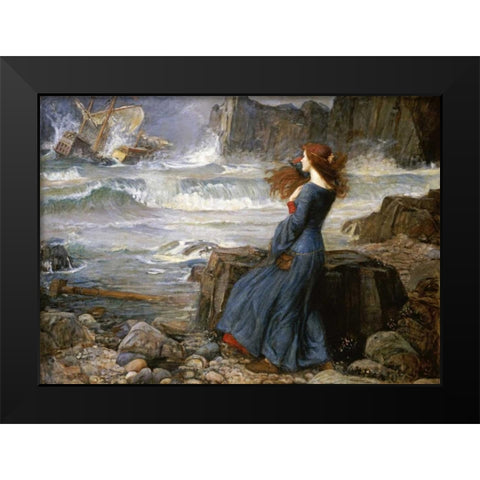 Miranda - The Tempest Black Modern Wood Framed Art Print by Waterhouse, John William