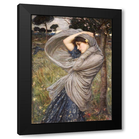 Boreas Black Modern Wood Framed Art Print by Waterhouse, John William