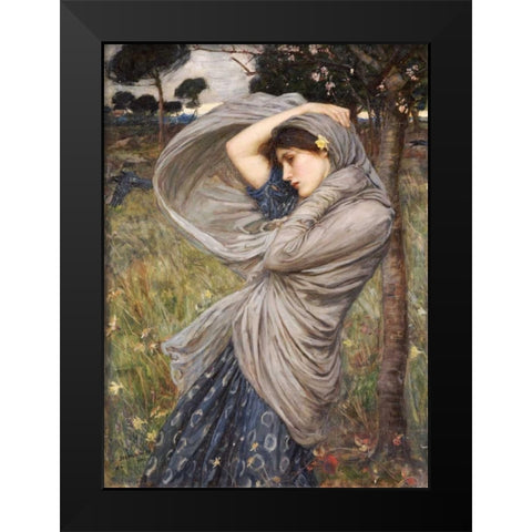 Boreas Black Modern Wood Framed Art Print by Waterhouse, John William