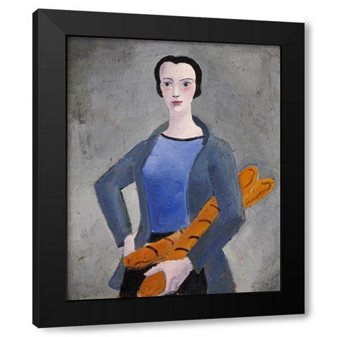 Girl With Bread Black Modern Wood Framed Art Print with Double Matting by Wood, Christopher