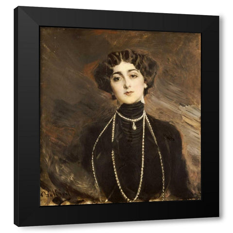 Portrait of Lina Cavalieri Black Modern Wood Framed Art Print by Boldini, Giovanni