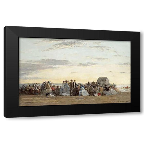 Beach Scene Black Modern Wood Framed Art Print by Boudin, Eugene