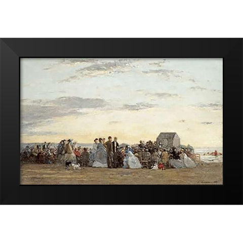 Beach Scene Black Modern Wood Framed Art Print by Boudin, Eugene