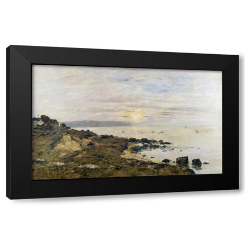 Cliffs at Benerville, Sunset Black Modern Wood Framed Art Print by Boudin, Eugene