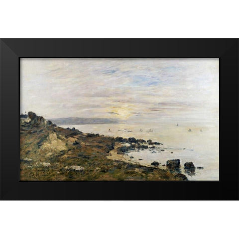 Cliffs at Benerville, Sunset Black Modern Wood Framed Art Print by Boudin, Eugene