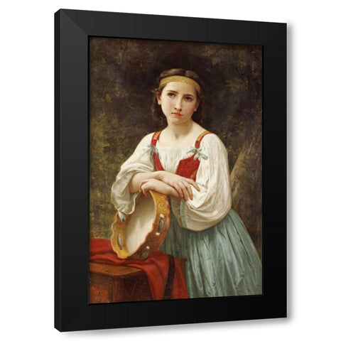 Basque Gipsy Girl With Tambourine Black Modern Wood Framed Art Print with Double Matting by Bouguereau, William-Adolphe