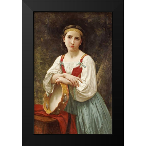 Basque Gipsy Girl With Tambourine Black Modern Wood Framed Art Print by Bouguereau, William-Adolphe