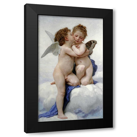 The First Kiss Black Modern Wood Framed Art Print by Bouguereau, William-Adolphe