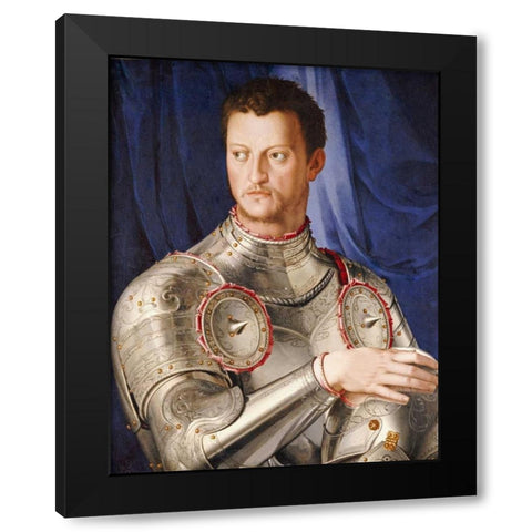 Portrait of Duke Cosimo I De Medici Black Modern Wood Framed Art Print with Double Matting by Bronzino, Agnolo