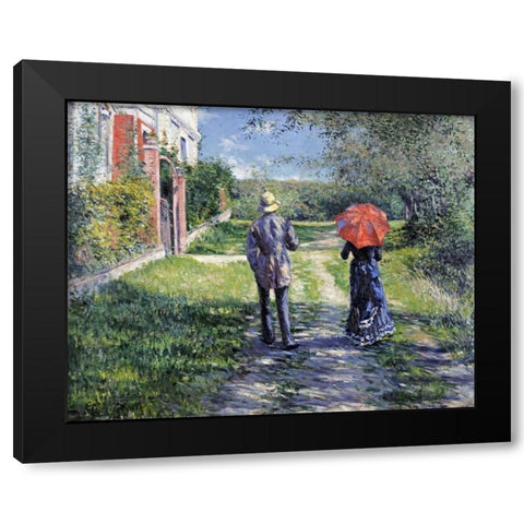 The Path Uphill Black Modern Wood Framed Art Print with Double Matting by Caillebotte, Gustave