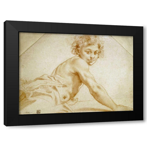 A Boy Looking Over His Shoulder Black Modern Wood Framed Art Print by Carracci, Annibale