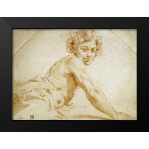 A Boy Looking Over His Shoulder Black Modern Wood Framed Art Print by Carracci, Annibale