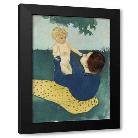 Under The Horse Chestnut Tree Black Modern Wood Framed Art Print by Cassatt, Mary