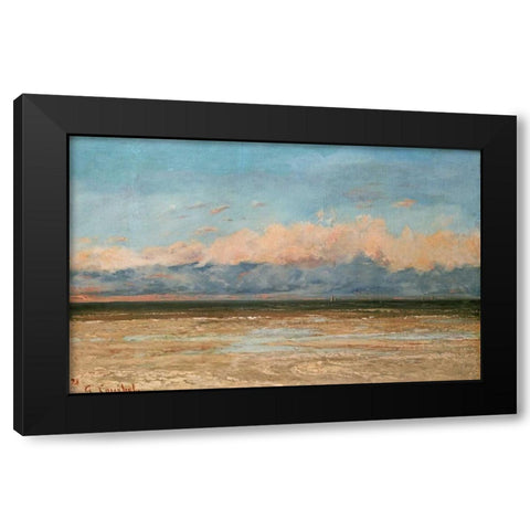 The Sea at Palavas Black Modern Wood Framed Art Print with Double Matting by Courbet, Gustave