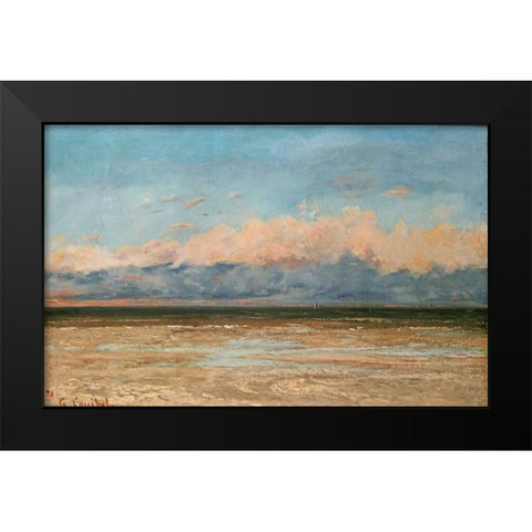 The Sea at Palavas Black Modern Wood Framed Art Print by Courbet, Gustave