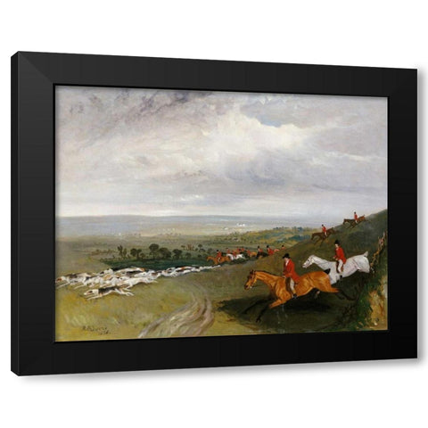 Full Cry Black Modern Wood Framed Art Print by Davis, Robert Barrett