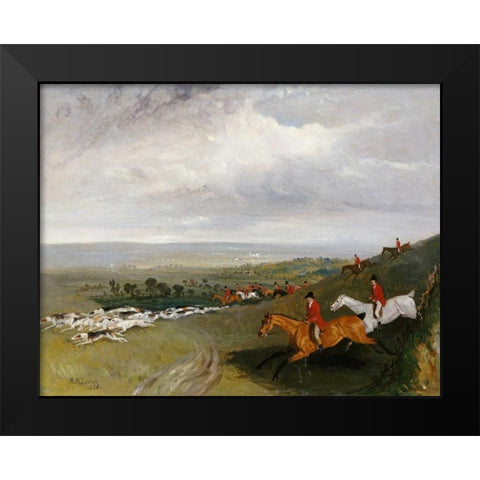 Full Cry Black Modern Wood Framed Art Print by Davis, Robert Barrett