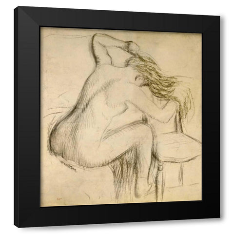 A Seated Woman Styling Her Hair Black Modern Wood Framed Art Print with Double Matting by Degas, Edgar
