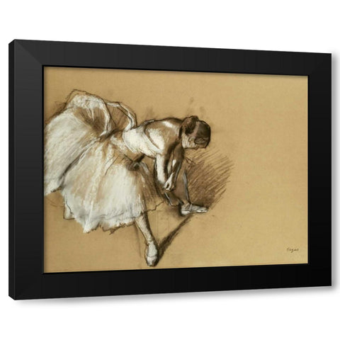 Dancer Adjusting Her Shoe Black Modern Wood Framed Art Print by Degas, Edgar