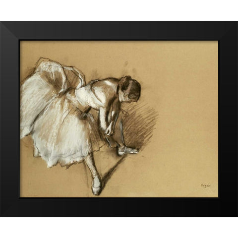 Dancer Adjusting Her Shoe Black Modern Wood Framed Art Print by Degas, Edgar