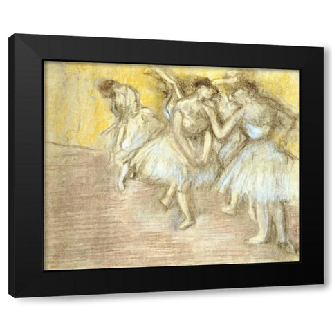 Five Dancers On Stage Black Modern Wood Framed Art Print with Double Matting by Degas, Edgar
