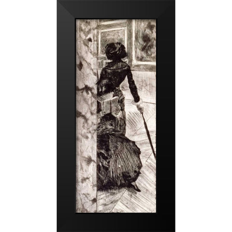 Mary Cassatt at the Louvre Black Modern Wood Framed Art Print by Degas, Edgar