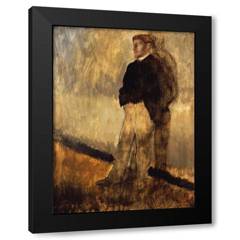 Portrait of a Man Black Modern Wood Framed Art Print with Double Matting by Degas, Edgar