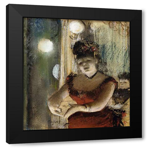 Singer In a Cafe Black Modern Wood Framed Art Print with Double Matting by Degas, Edgar