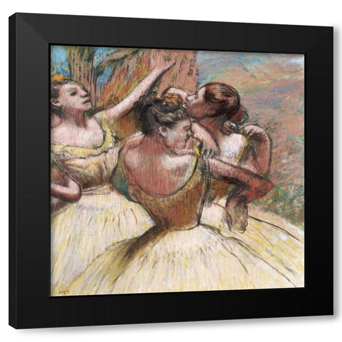 Three Dancers Black Modern Wood Framed Art Print with Double Matting by Degas, Edgar