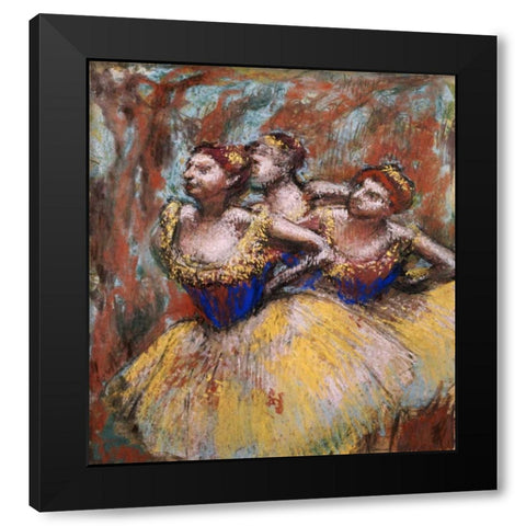Three Dancers Black Modern Wood Framed Art Print with Double Matting by Degas, Edgar