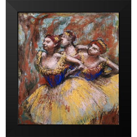 Three Dancers Black Modern Wood Framed Art Print by Degas, Edgar