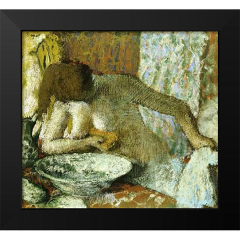 Woman at Her Toilet Black Modern Wood Framed Art Print by Degas, Edgar