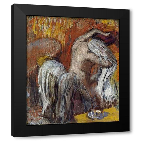 Woman Drying Herself Black Modern Wood Framed Art Print by Degas, Edgar
