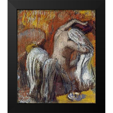 Woman Drying Herself Black Modern Wood Framed Art Print by Degas, Edgar