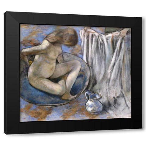 Woman In The Tub Black Modern Wood Framed Art Print by Degas, Edgar