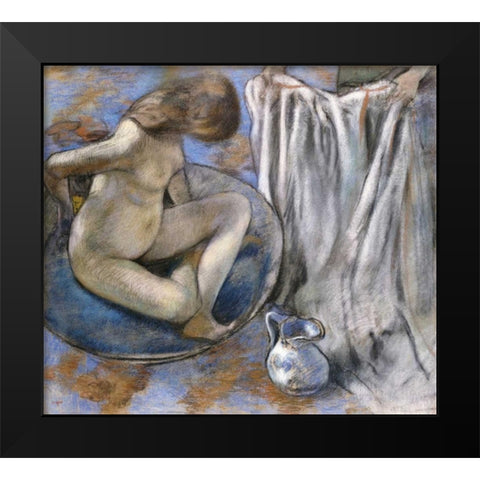 Woman In The Tub Black Modern Wood Framed Art Print by Degas, Edgar