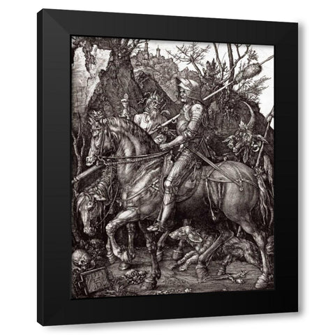 Knight, Death and The Devil Black Modern Wood Framed Art Print by Durer, Albrecht