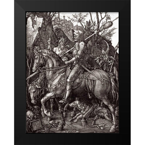 Knight, Death and The Devil Black Modern Wood Framed Art Print by Durer, Albrecht