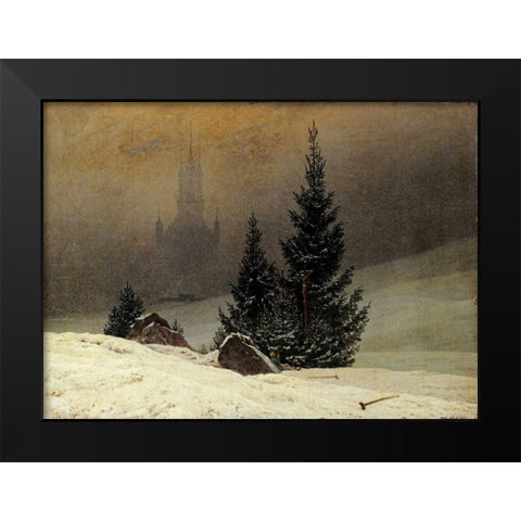 Winter Landscape With a Church Black Modern Wood Framed Art Print by Friedrich, Caspar David
