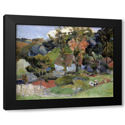 Landscape at Pont Aven Black Modern Wood Framed Art Print with Double Matting by Gauguin, Paul