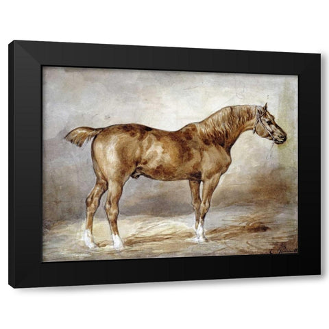 Cheval a LEcurie Black Modern Wood Framed Art Print with Double Matting by Gericault, Theodore