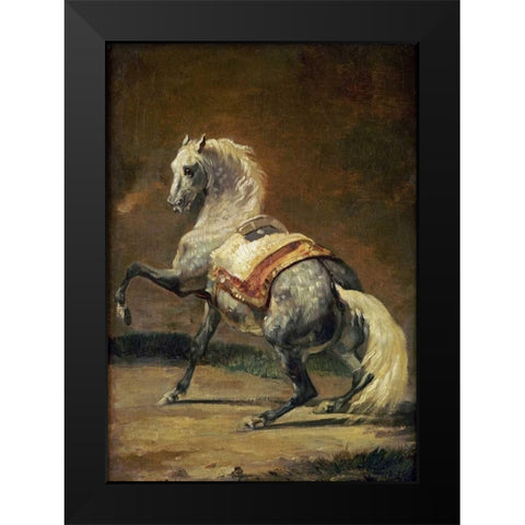 Dappled Grey Horse Black Modern Wood Framed Art Print by Gericault, Theodore