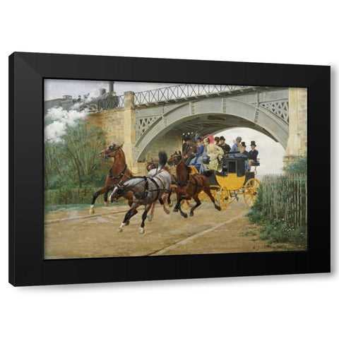 Startled By Steam Black Modern Wood Framed Art Print with Double Matting by Goubie, Jean Richard